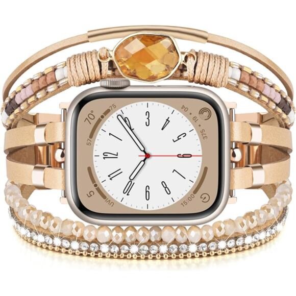 NEW Boho Stone Leather Multilayer Apple Watch Band - Picture 4 of 6